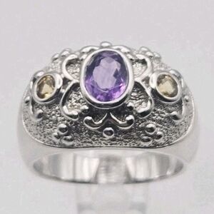 Designer Signed Amethyst And Citrine Ring